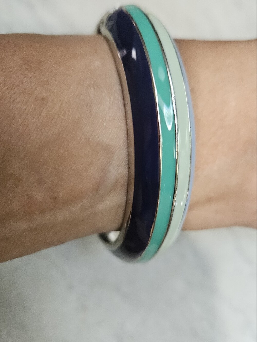 Enamel Bangle Bracelet in Navy, Teal & Mint